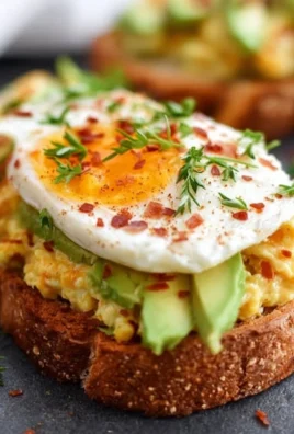 Avocado toast topped with a perfectly cooked egg, a nutritious breakfast dish.