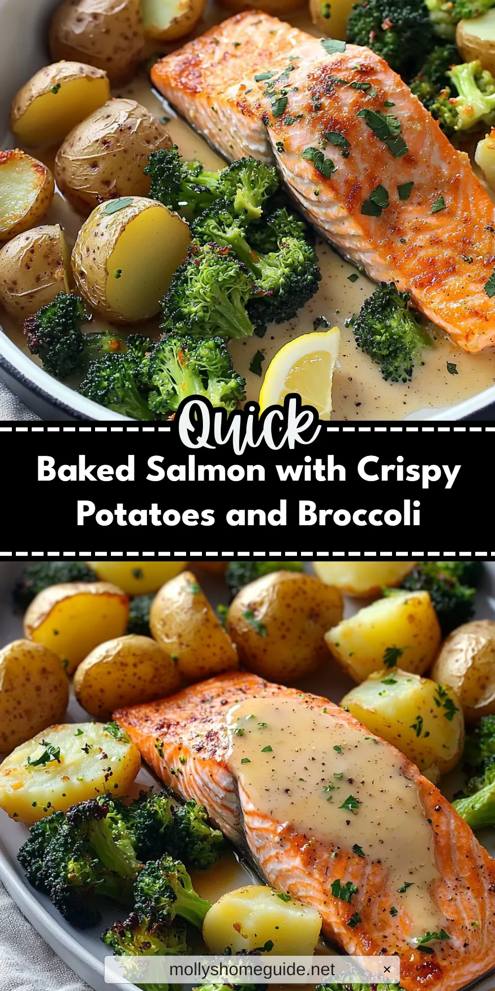 Baked Salmon with Crispy Potatoes and Broccoli