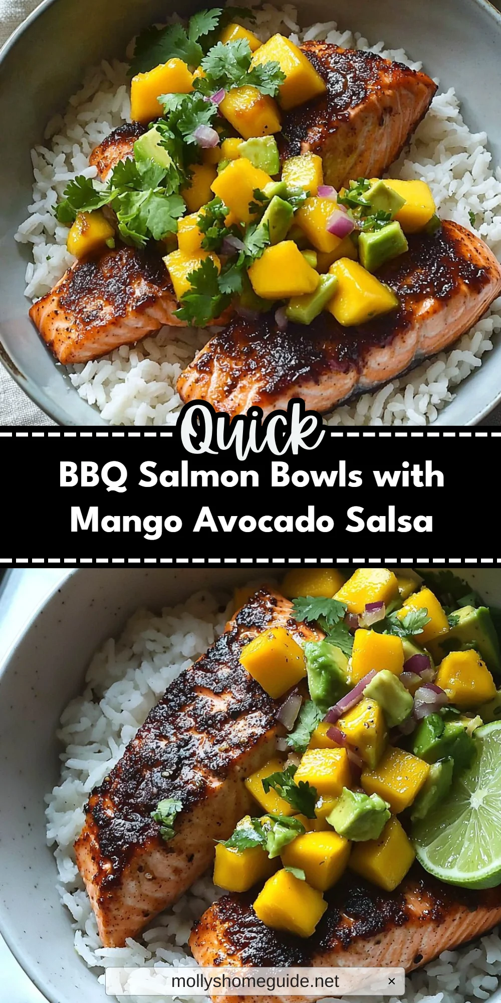 BBQ Salmon Bowls with Mango Avocado Salsa