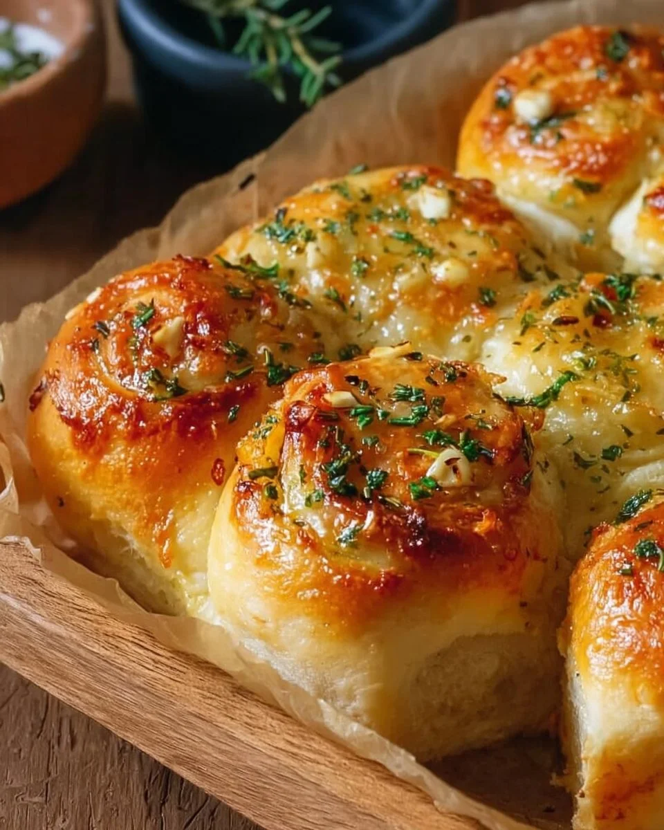 Buttery cheese garlic rolls fresh out of the oven, golden and delicious