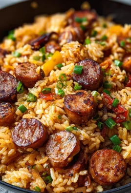 Cajun Sausage and Rice Skillet served in a pan with colorful vegetables and spices.