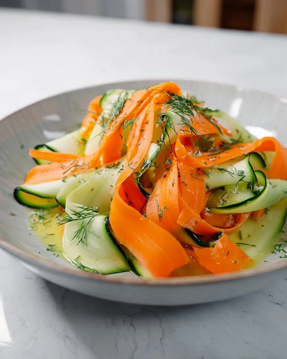 Carrot and cucumber ribbon salad with fresh herbs and light dressing
