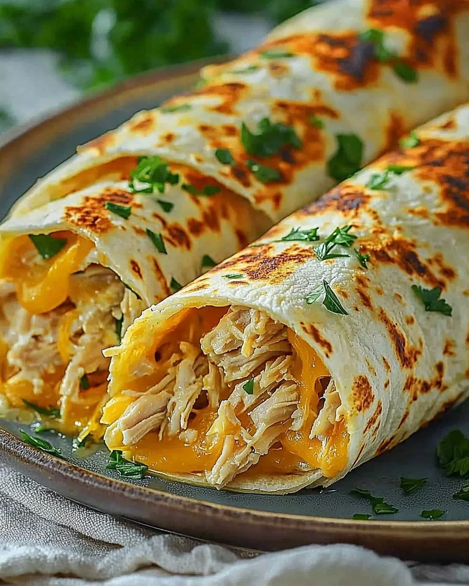 Delicious Cheesy Garlic Chicken Wraps served with fresh ingredients