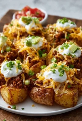 Cheesy taco potatoes topped with cheese and spices in a baking dish
