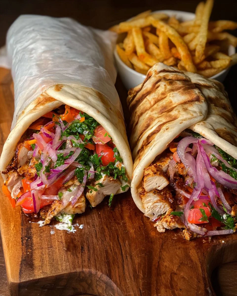 Delicious Chicken Shawarma Wrap filled with marinated chicken and fresh ingredients