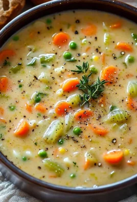 Creamy vegetable soup served in a rustic bowl with fresh herbs on top.