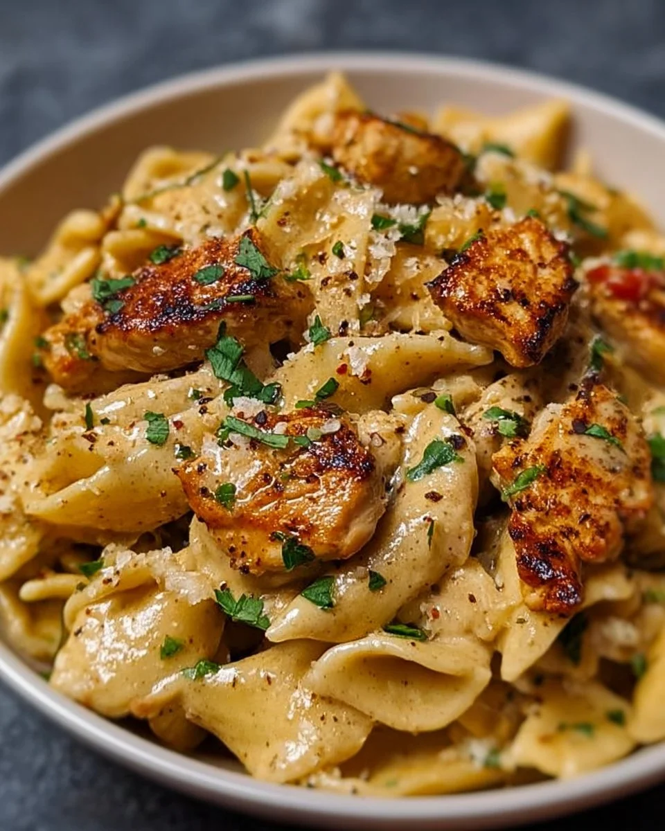 Creamy Cajun Chicken Pasta served in a bowl with vibrant colors and spices
