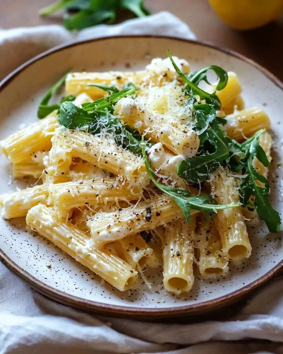 Creamy ricotta pasta dish with fresh herbs and parmesan