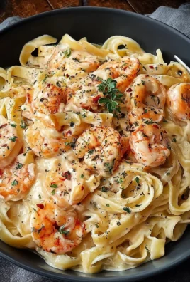 Creamy shrimp fettuccine pasta dish topped with homemade Alfredo sauce
