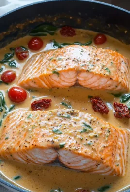 Plate of creamy Tuscan salmon garnished with herbs and served with vegetables
