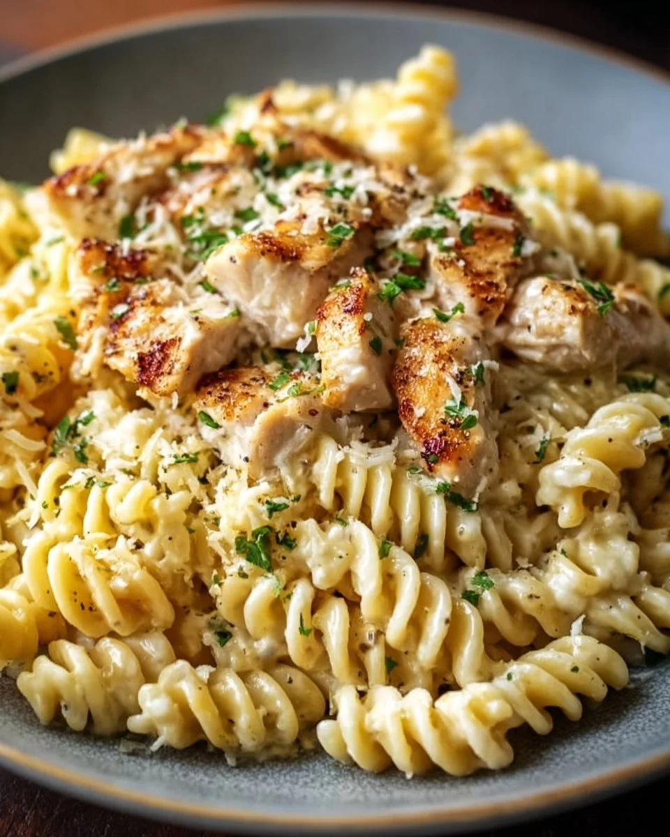 Crockpot Garlic Parmesan Chicken Pasta