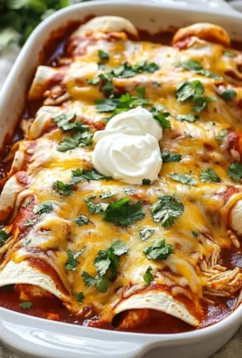 Plate of delicious chicken enchiladas topped with cheese and fresh cilantro