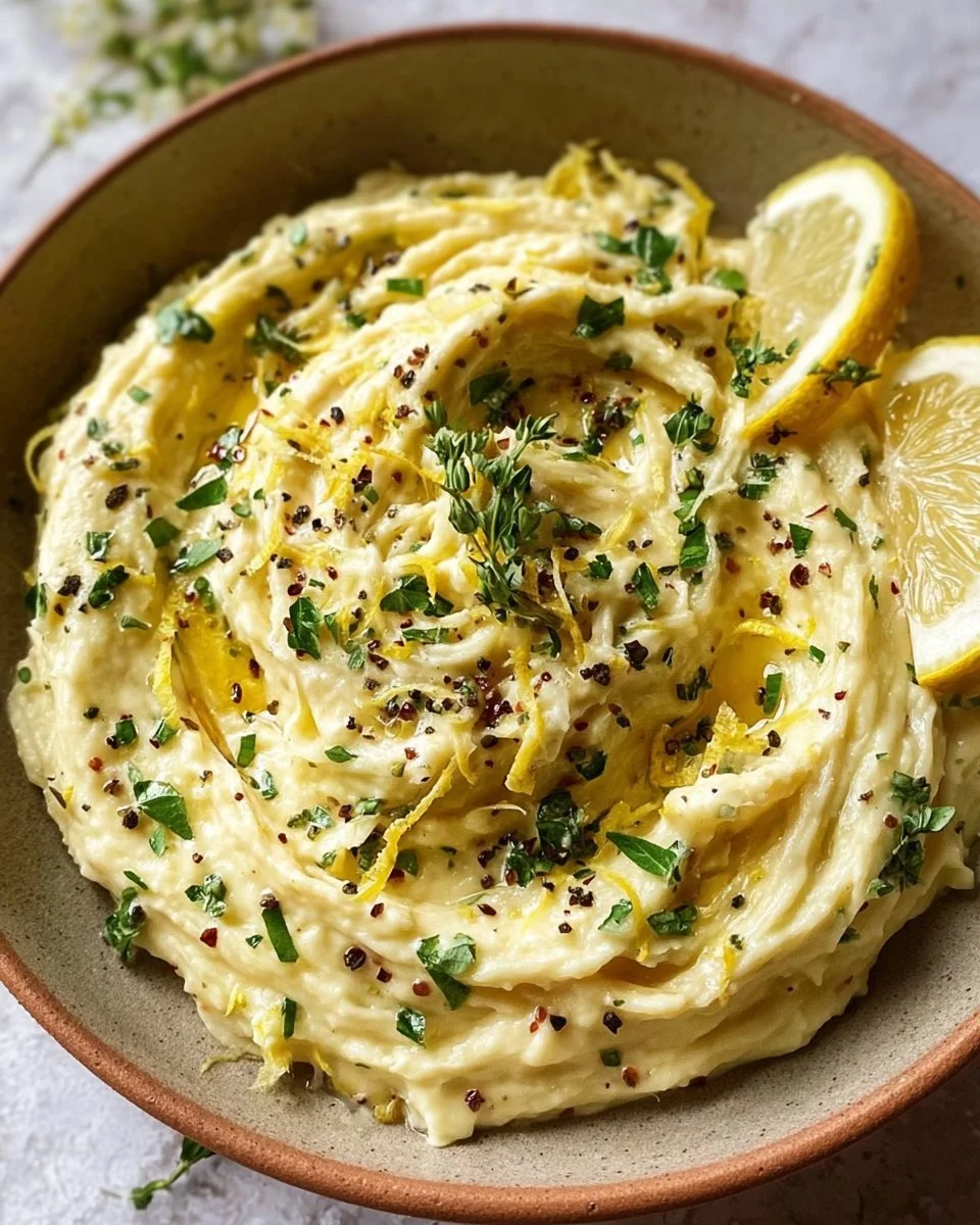 Creamy lemon garlic sauce poured over pasta, showcasing its rich texture and flavor.
