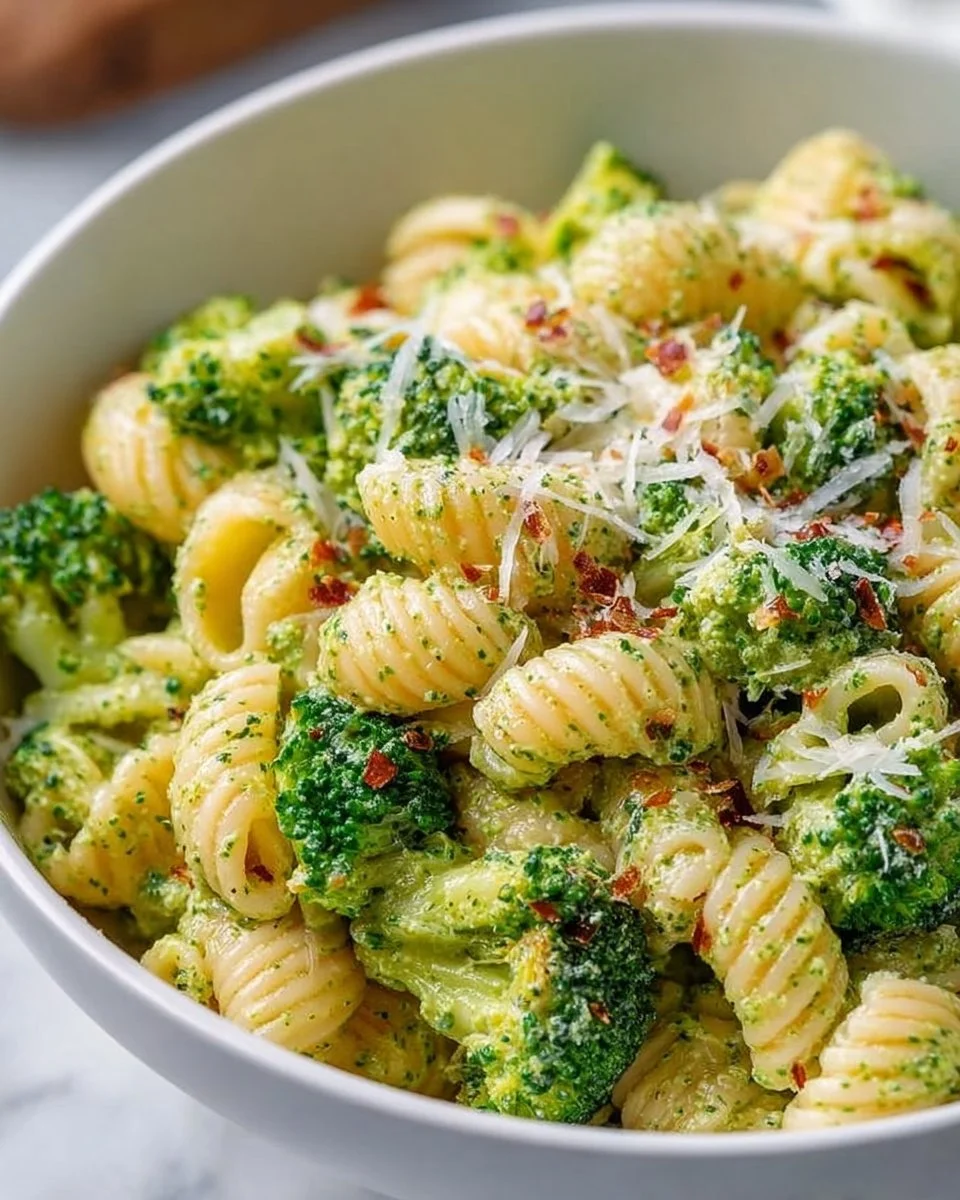 Delicious and healthy broccoli pasta dish garnished with fresh herbs