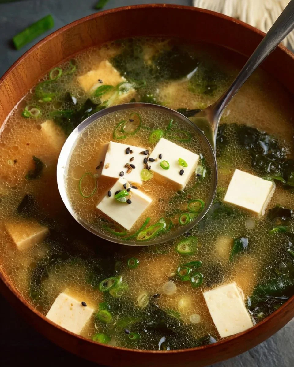 Bowl of easy gluten-free miso soup with tofu and green onions