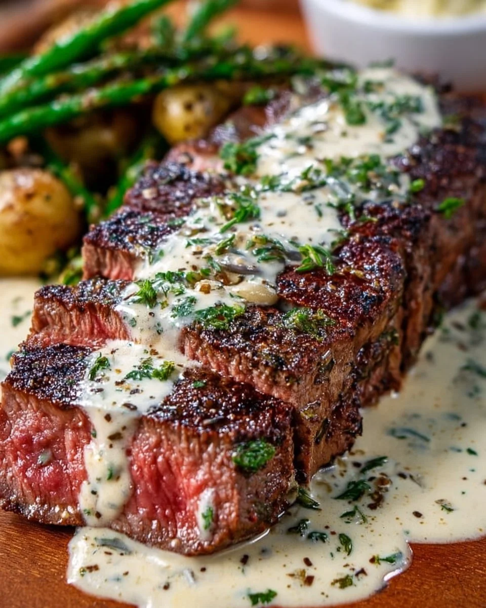 Garlic Butter Steak With Parmesan Cream Sauce