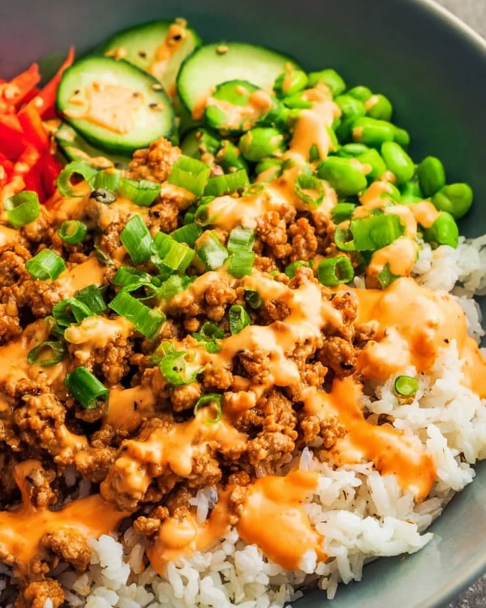 Ground Turkey Rice Bowls with Bang Bang Sauce