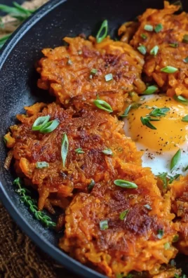 Healthy homemade sweet potato hash browns on a plate with herbs