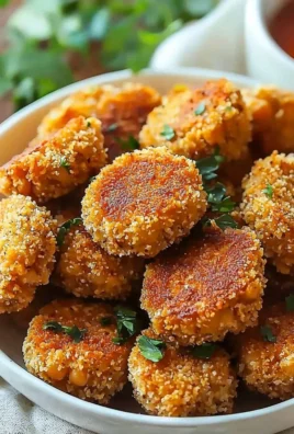 Healthy vegan chickpea nuggets served on a plate with dipping sauce