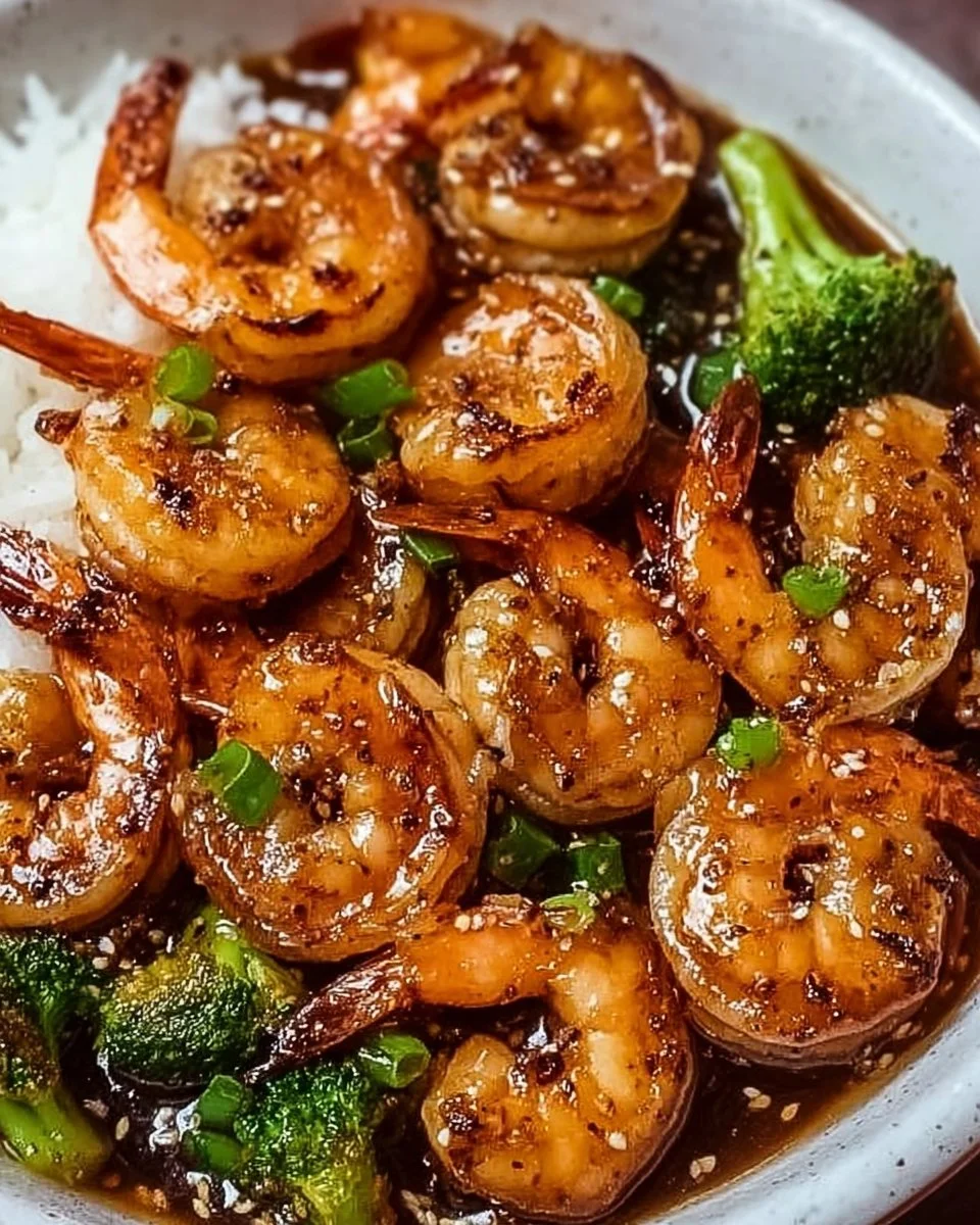 High-Protein Honey Garlic Shrimp served on a plate with vegetables