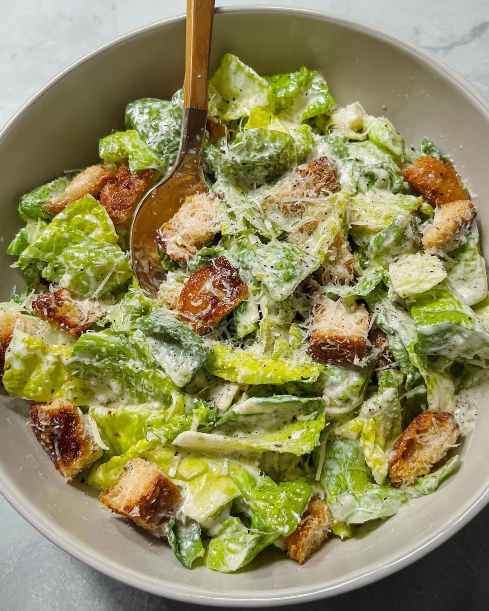Bowl of homemade Caesar salad dressing with fresh ingredients