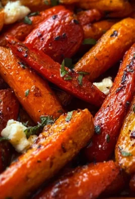 Honey balsamic roasted carrots served on a plate with herbs and spices
