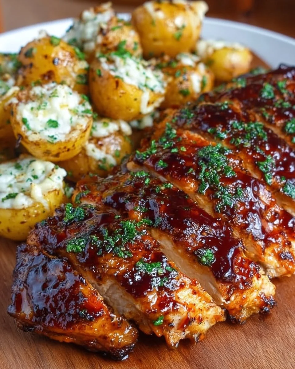 Honey BBQ Chicken with Garlic Parmesan Potatoes