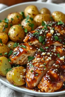 Honey BBQ Chicken served with garlic parmesan potatoes