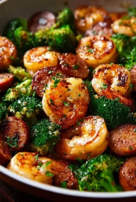 Honey Garlic Shrimps with Sausage and Broccoli dish served in a bowl