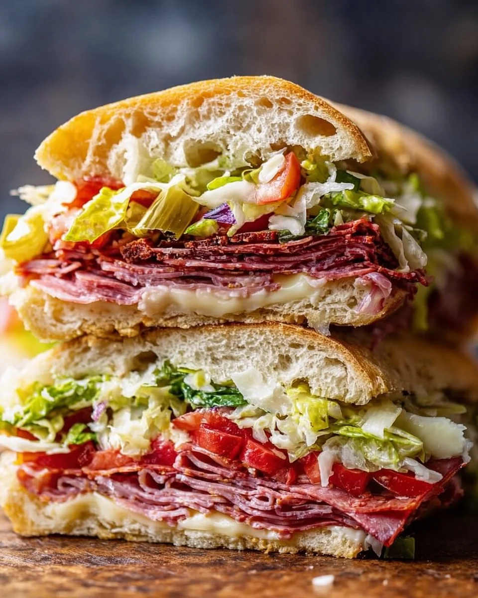 Delicious Italian Grinder Salad Sandwich with fresh vegetables and meats