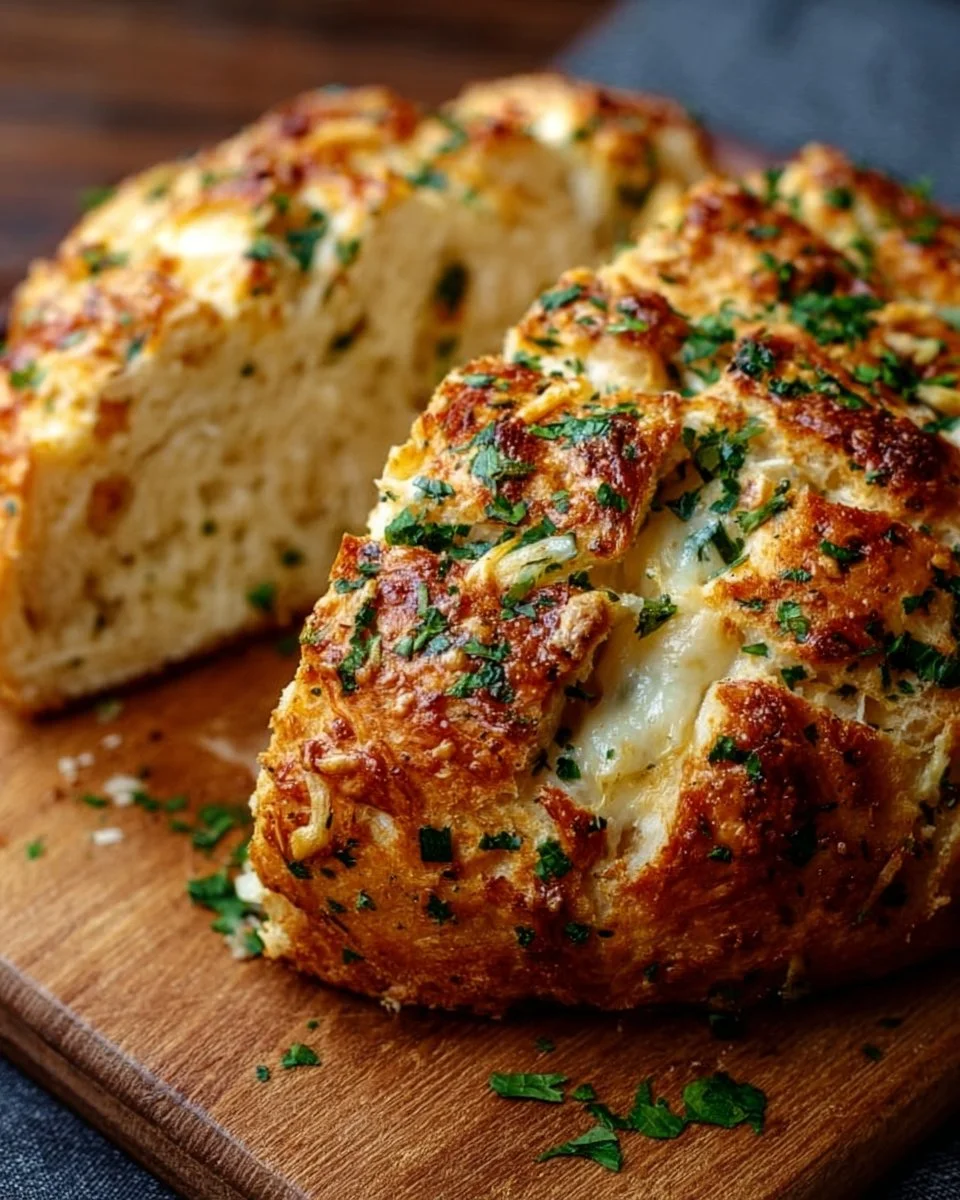 Freshly baked Italian Herbs and Cheese Bread with a golden crust and herbs