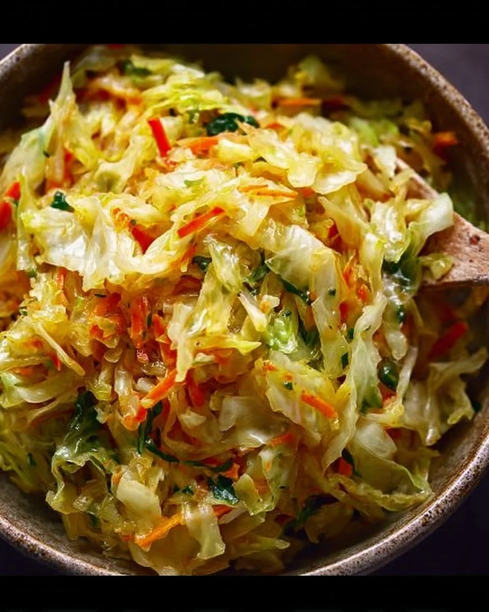 Healthy Jamaican Cabbage dish with vibrant vegetables and spices