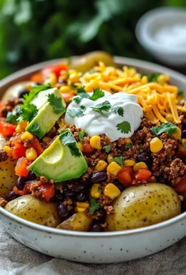 Delicious Loaded Potato Taco Bowl with toppings served in a bowl