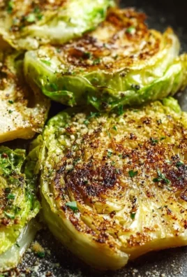 Golden-brown Parmesan cabbage steaks garnished with herbs