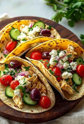 Plated Mediterranean Chicken Tacos with fresh toppings