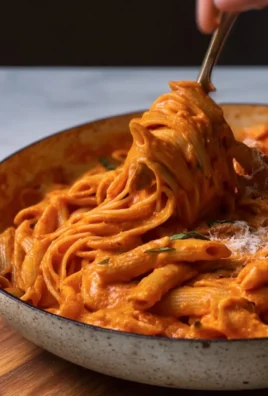 Delicious roasted red pepper pasta served in a bowl