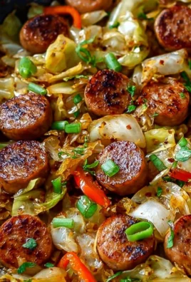 Sausage and Cabbage Stir Fry in a skillet, colorful and appetizing meal.