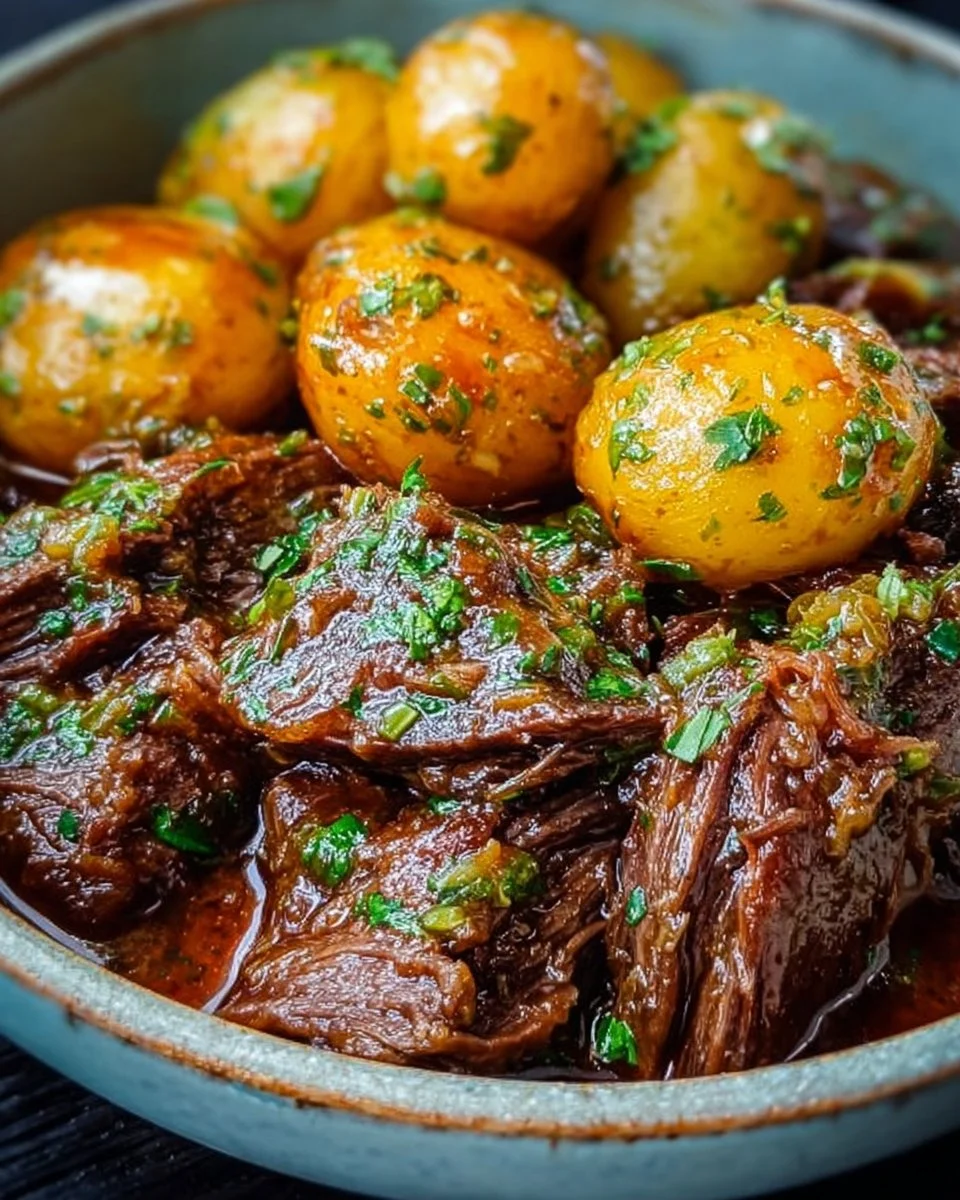 Slow Cooker Garlic Butter Beef with Potatoes