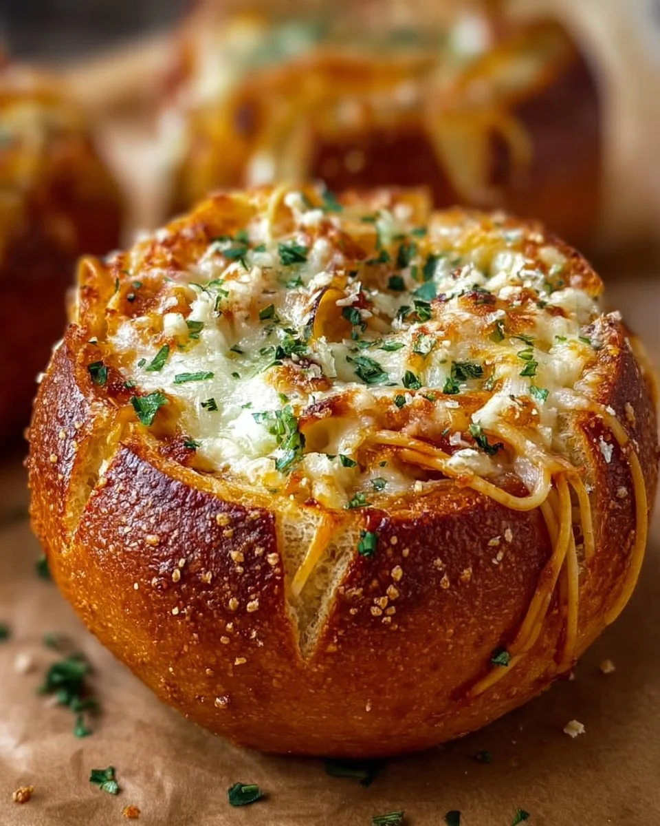 Spaghetti Garlic Bread Bowls
