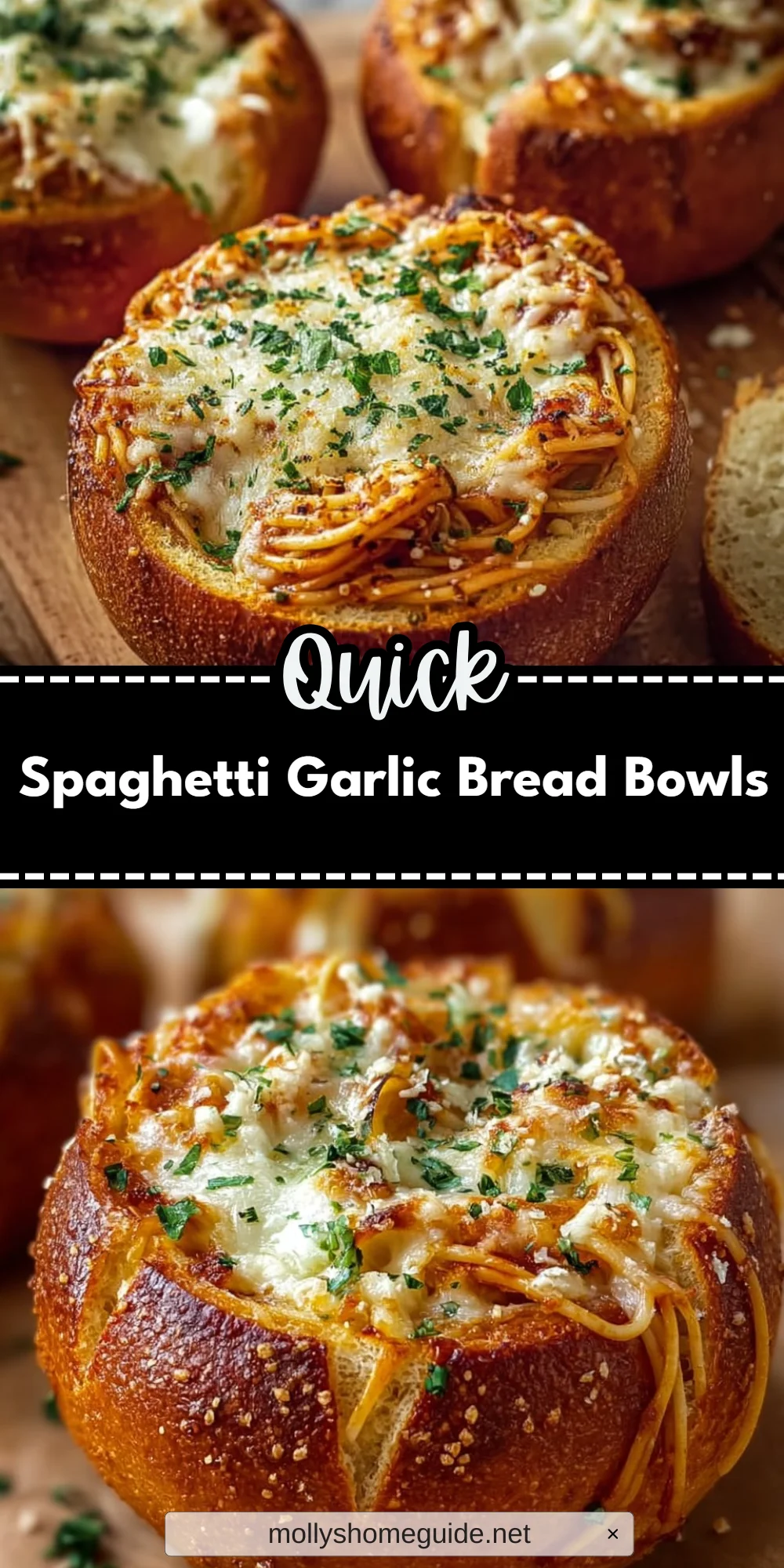 Spaghetti Garlic Bread Bowls