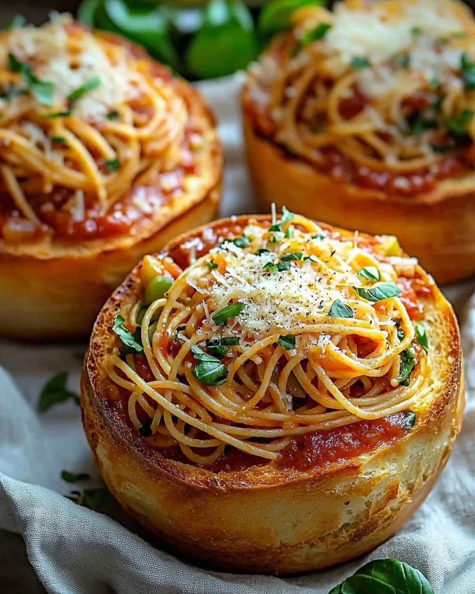 Spaghetti Garlic Bread Bowls