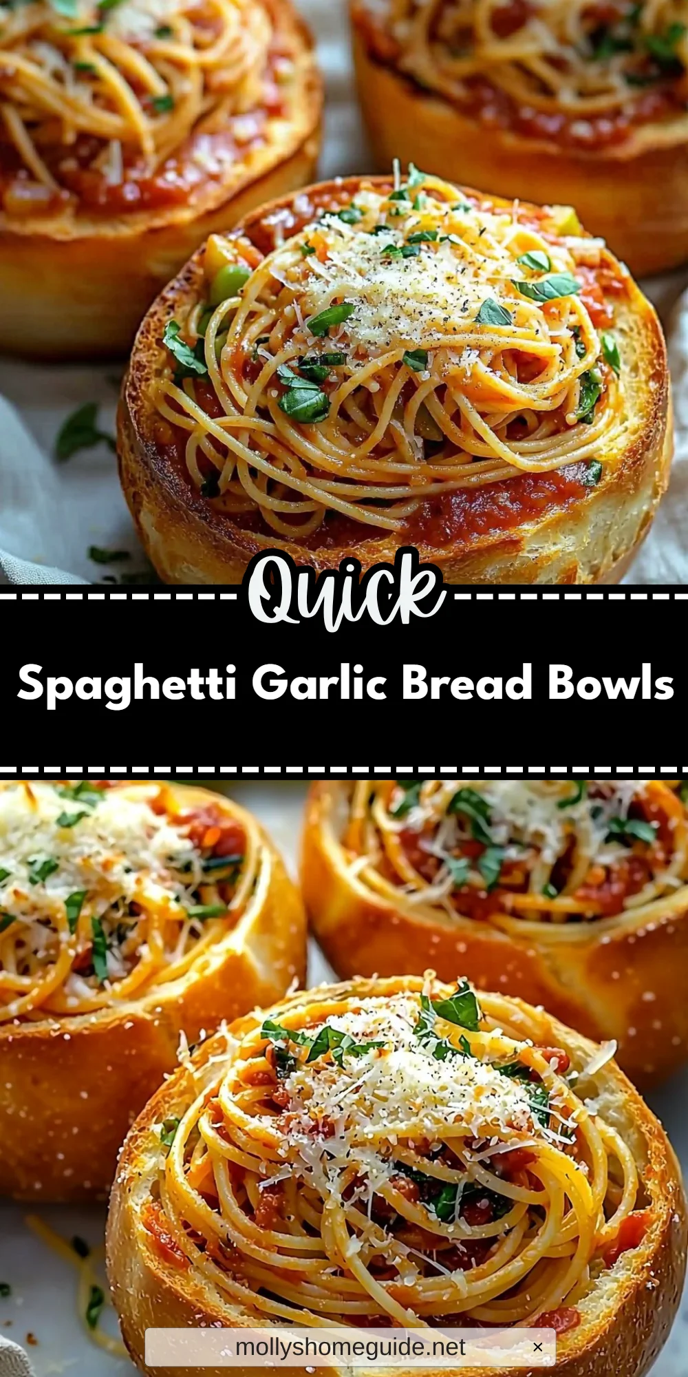 Spaghetti Garlic Bread Bowls
