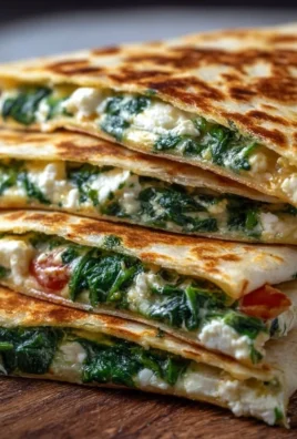 Delicious spinach and feta quesadillas served on a plate.