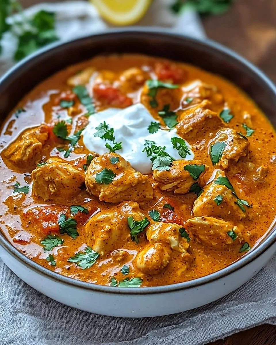 Delicious butter chicken served with naan and rice, showcasing rich flavors and spices.