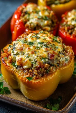 Plate of delicious vegetarian stuffed bell peppers filled with rice and vegetables.