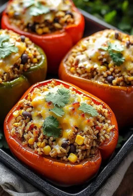 Vegetarian stuffed bell peppers filled with rice, beans, and spices