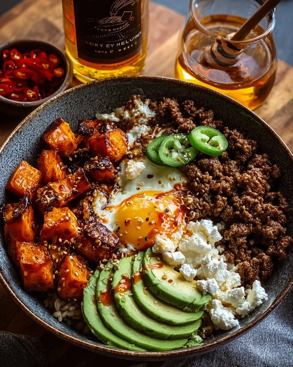 45g Protein Hot Honey Beef Bowl with sweet and spicy flavors