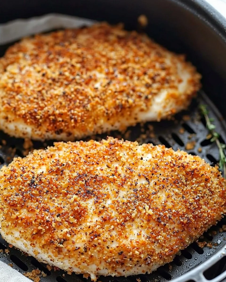 Air fryer boneless chicken breast served with vegetables