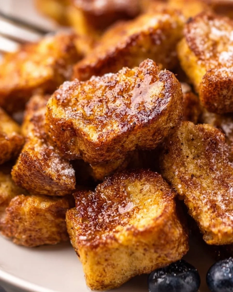 Air Fryer French Toast Bites served with syrup and berries