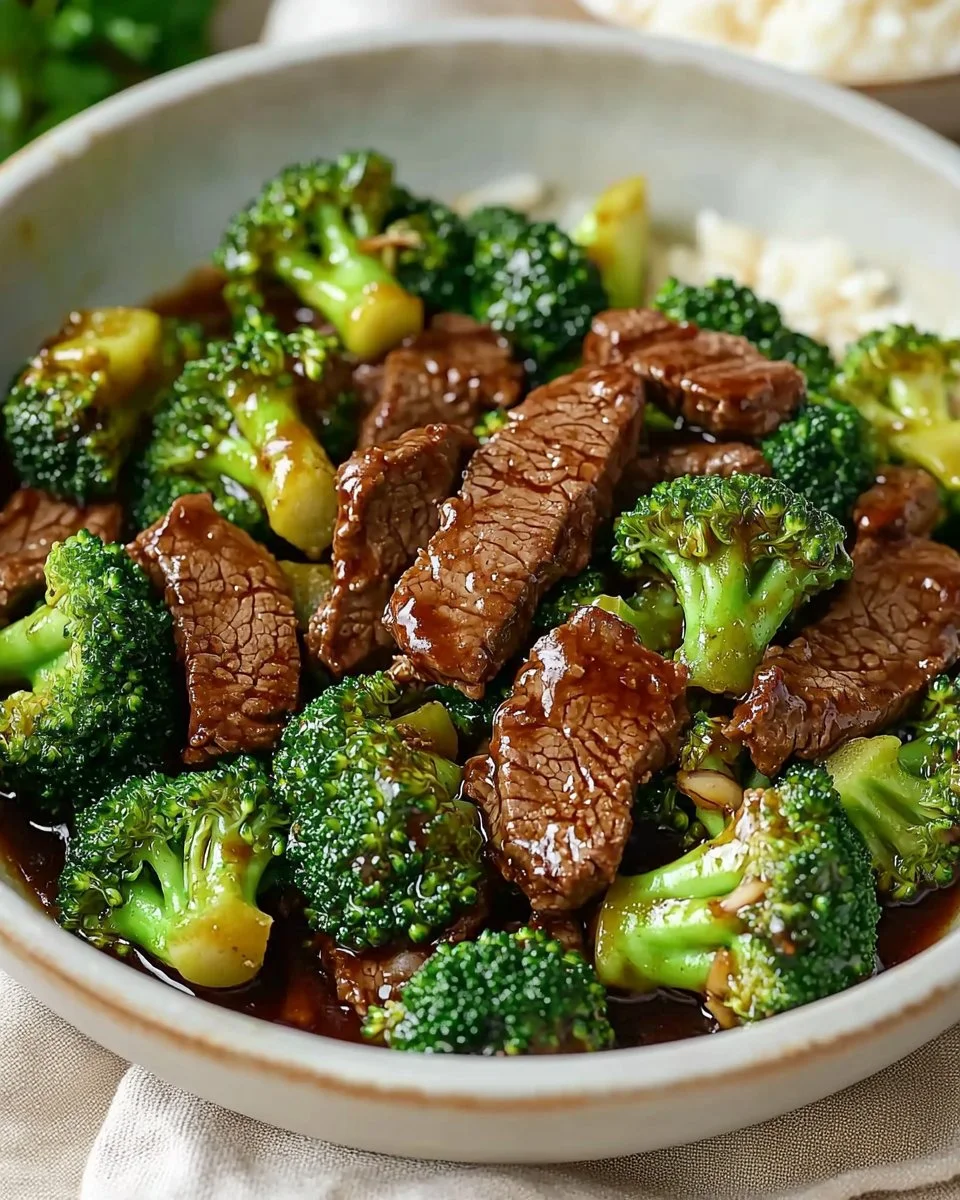 Beef and broccoli stir-fry served in a bowl with vibrant vegetables